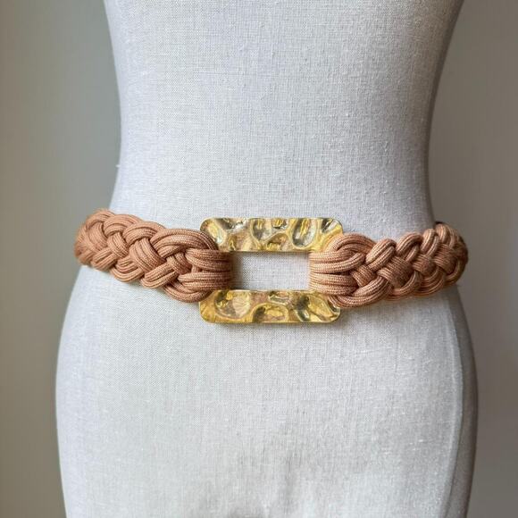Macrame Braided Belt with Hammered Gold Tone Rectangle Hardware 30” - Picture 1 of 3
